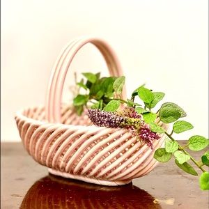 Vintage Pink Woven Ceramic Basket!